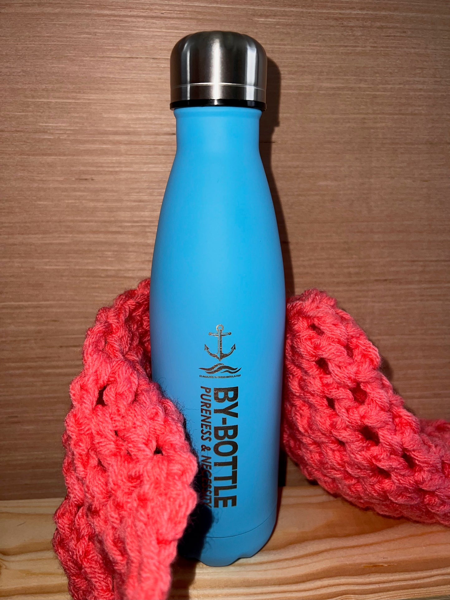 Hand Crocheted Bohemian Hands-Free Bottle Sling With Bottle.